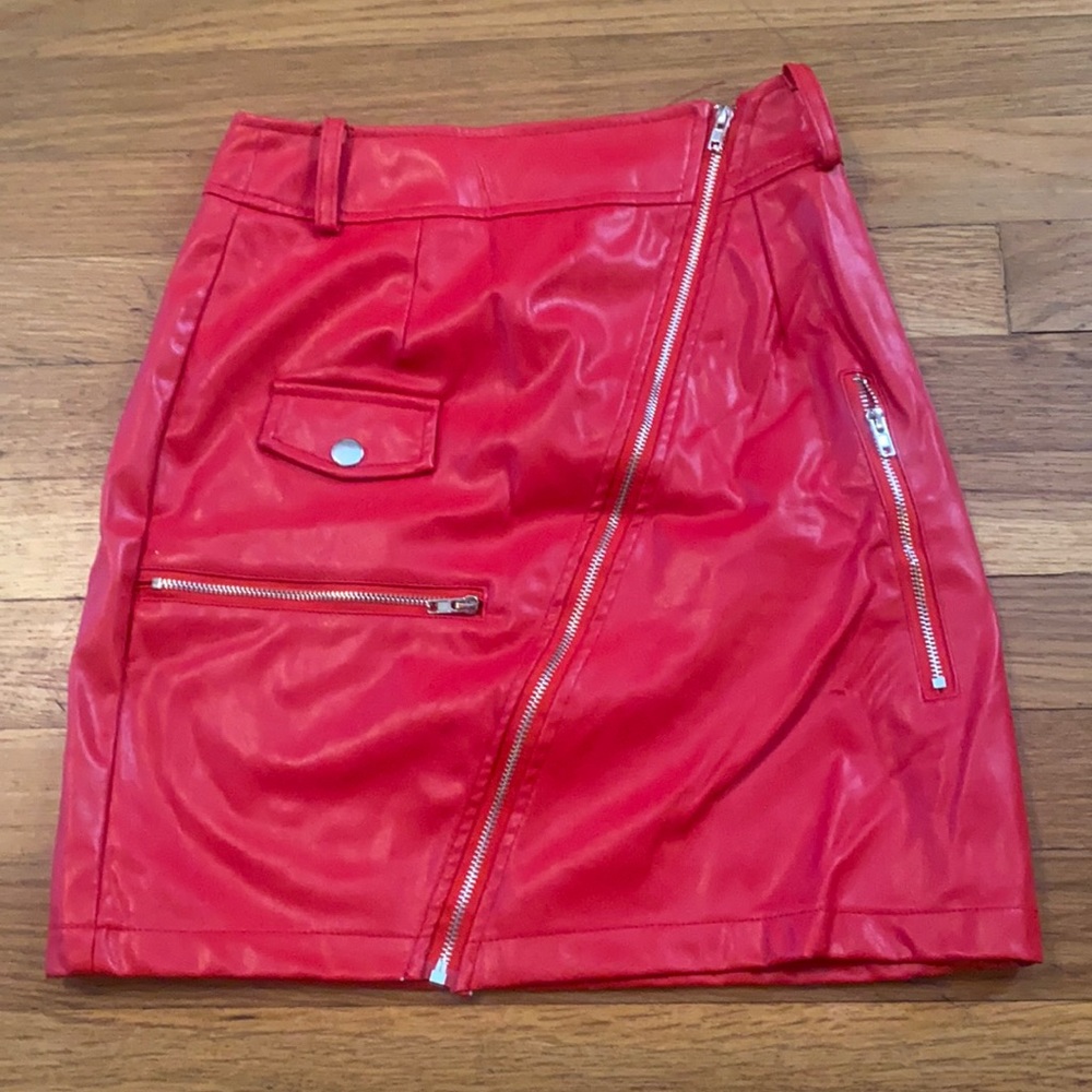 Red leather mini skirt